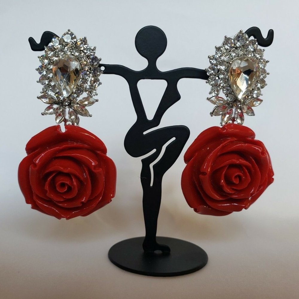 Rhinestone Crystal Bridal Roseflower Drop Earrings